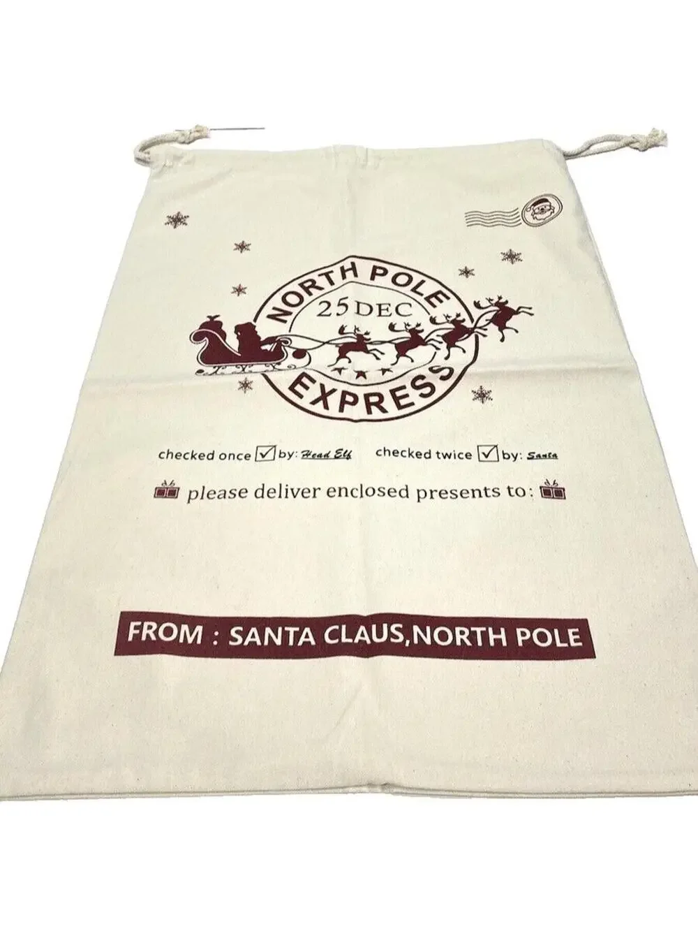 Christmas Gift Sac Holiday Gift Wrap Bag Santa Pouch Under The Tree Decor NEW